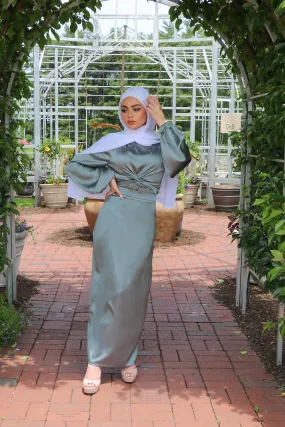 Luxe Satin Skirt- Mint Gray