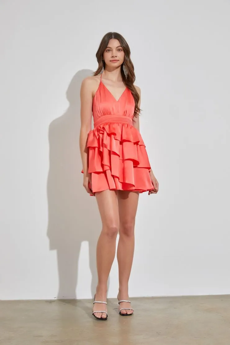 Madeline Ruffle Satin Mini Dress