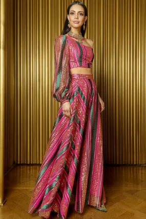 MAYRA Green and Pink Sequin Lehenga Skirt