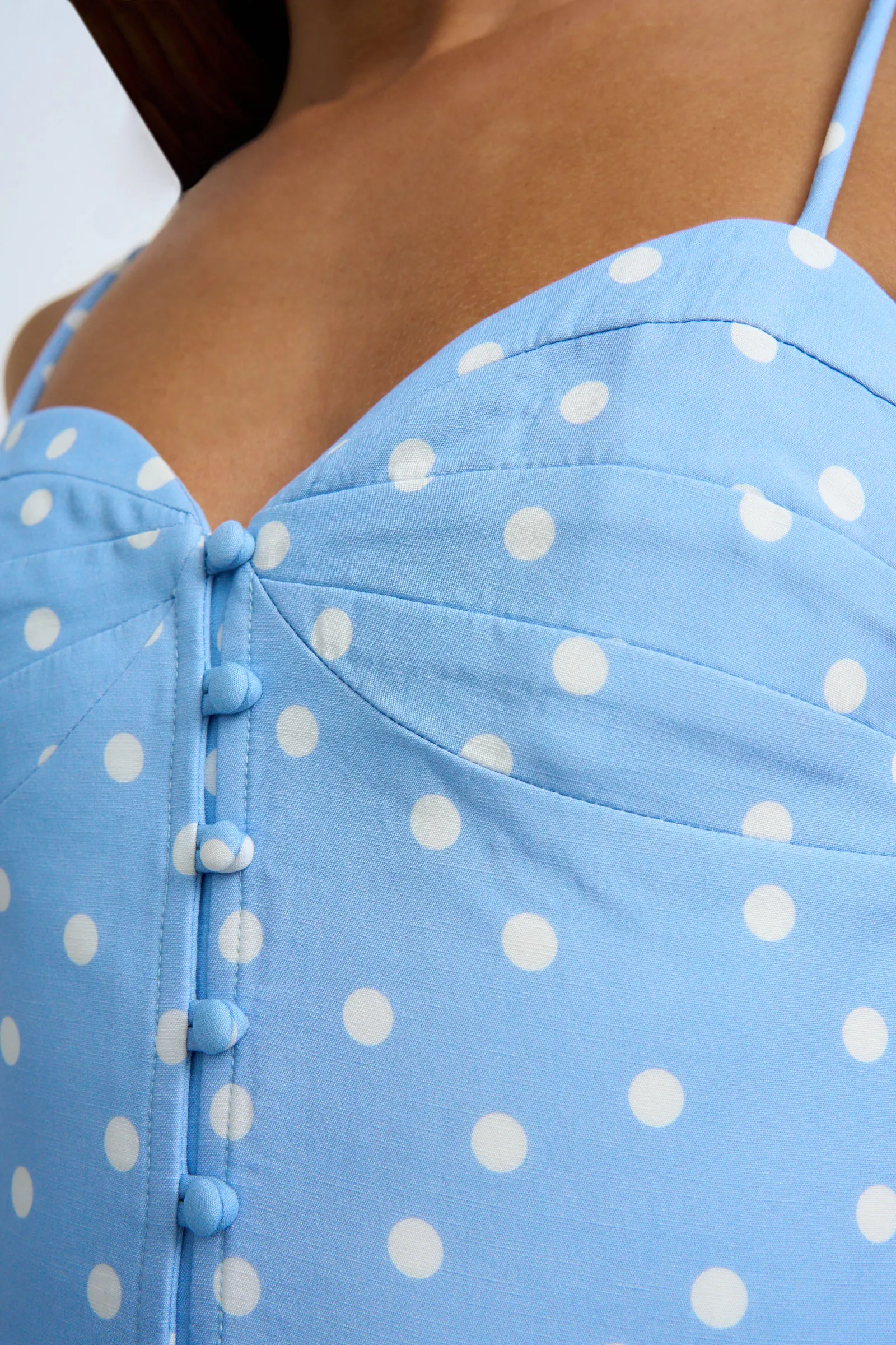 Mira Polka Gathered Mini Dress | Final Sale -Sea Blue Ivory