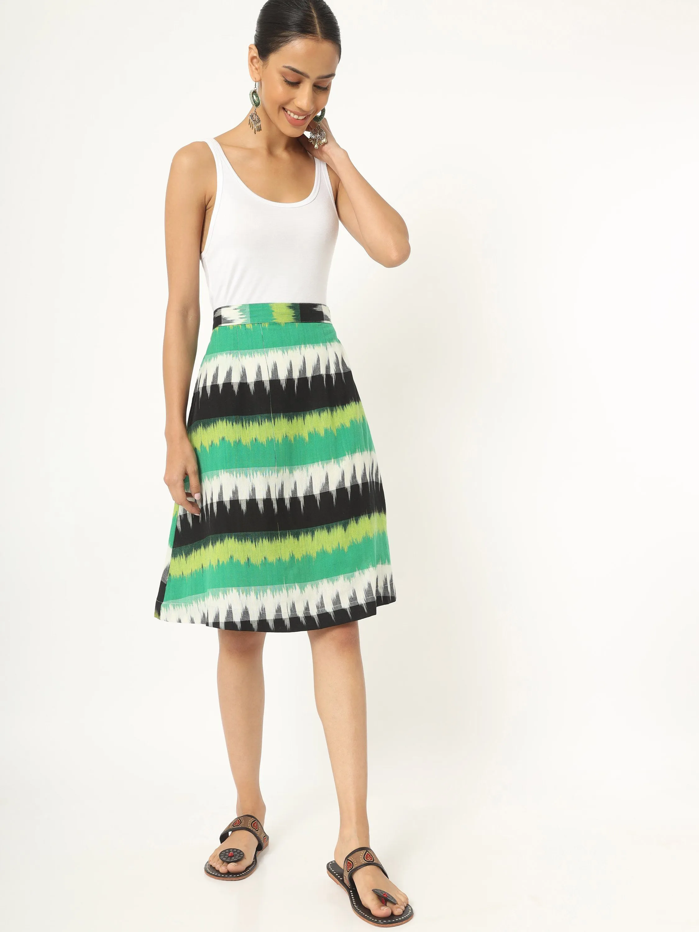 Multicoloured Ikat Skirt (Green)