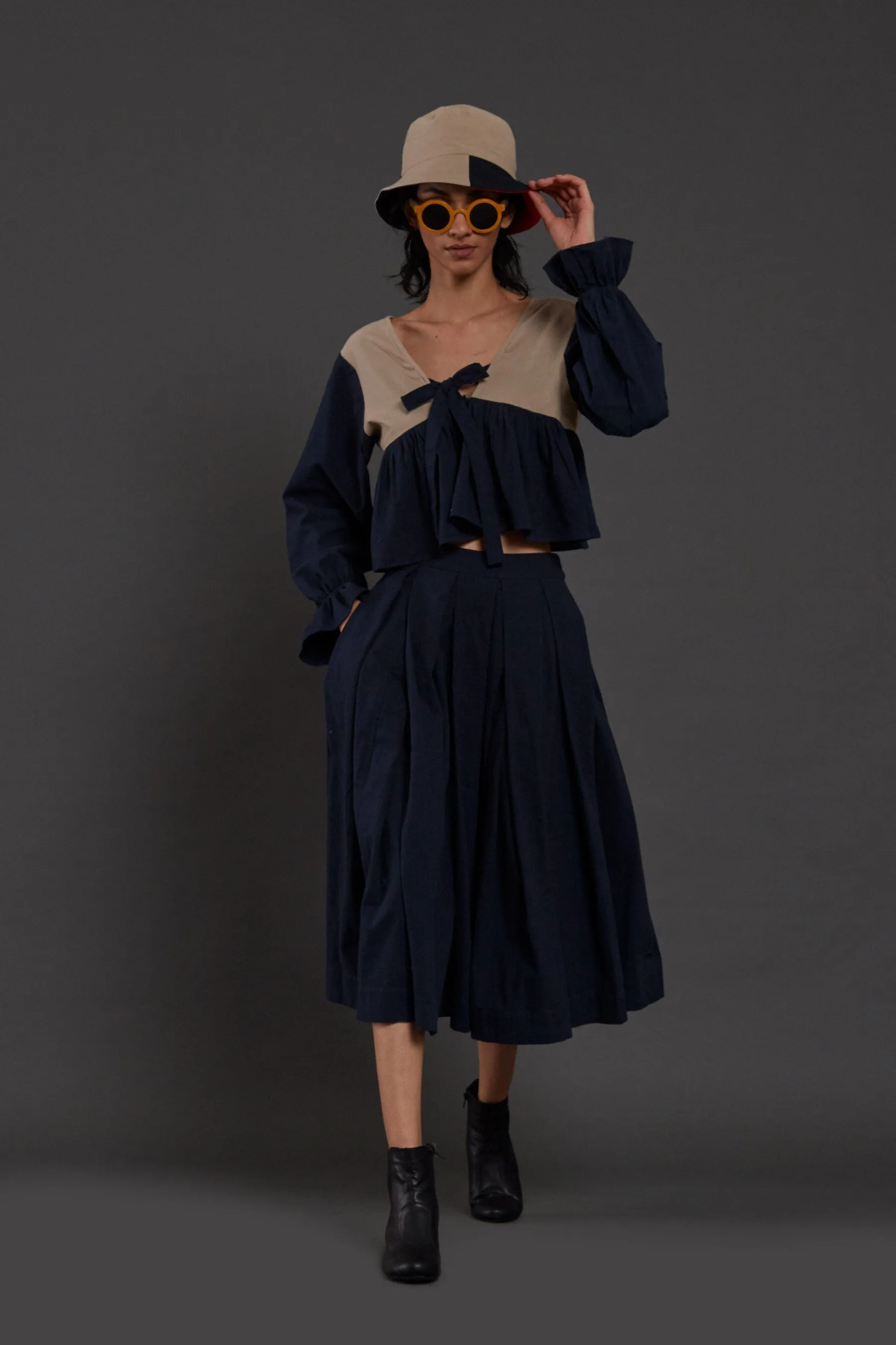 Navy Blue Pleated Skirt