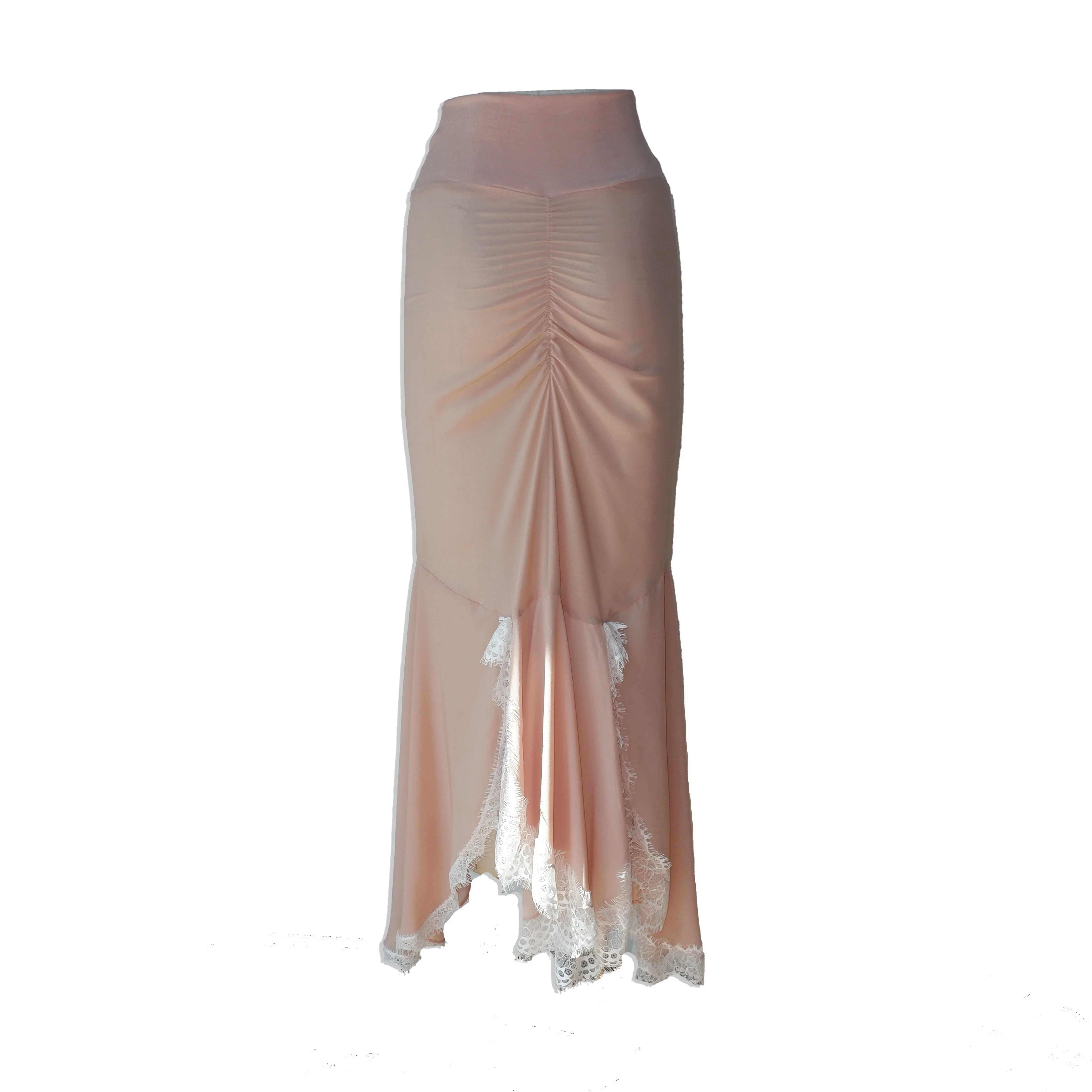 Nude Chiffon Silk with White Lace Skirt