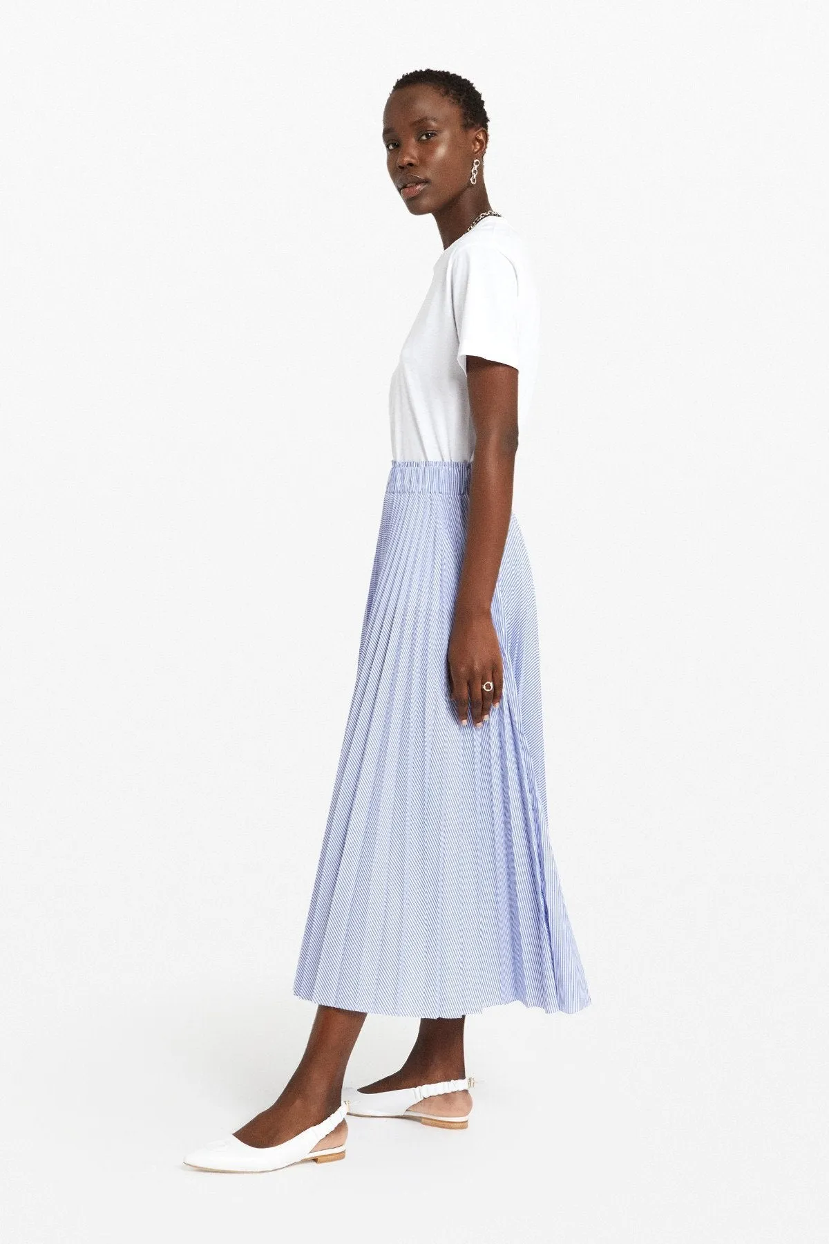 Ottod'Ame Women's Fine Stripe Pleated Skirt - BLUE