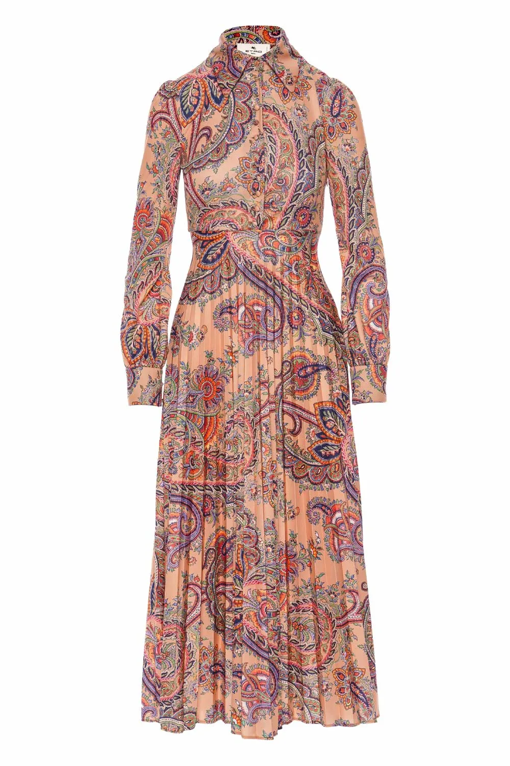 Paisley Pleated Midi Shirt Dress