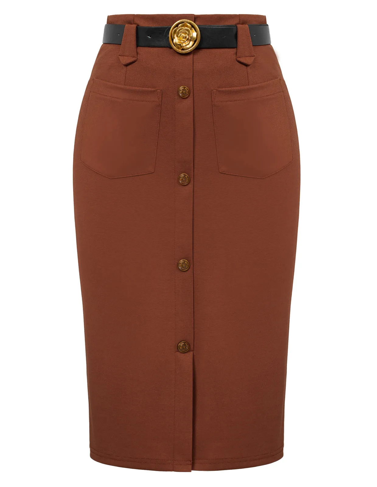 Pencil Skirt Knee Length High Waisted 1950s Vintage Office Work Bodycon Skirt with Pockets