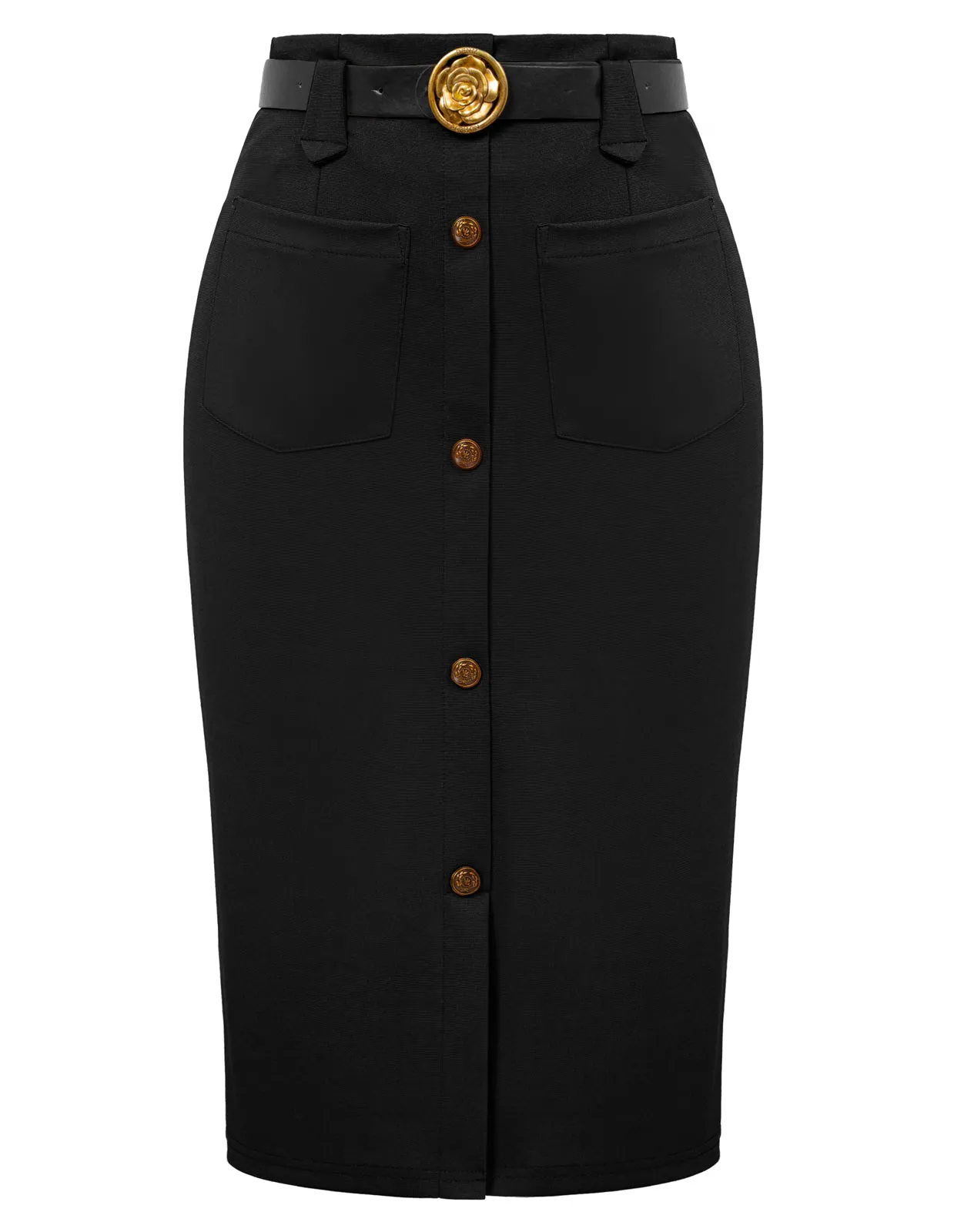 Pencil Skirt Knee Length High Waisted 1950s Vintage Office Work Bodycon Skirt with Pockets