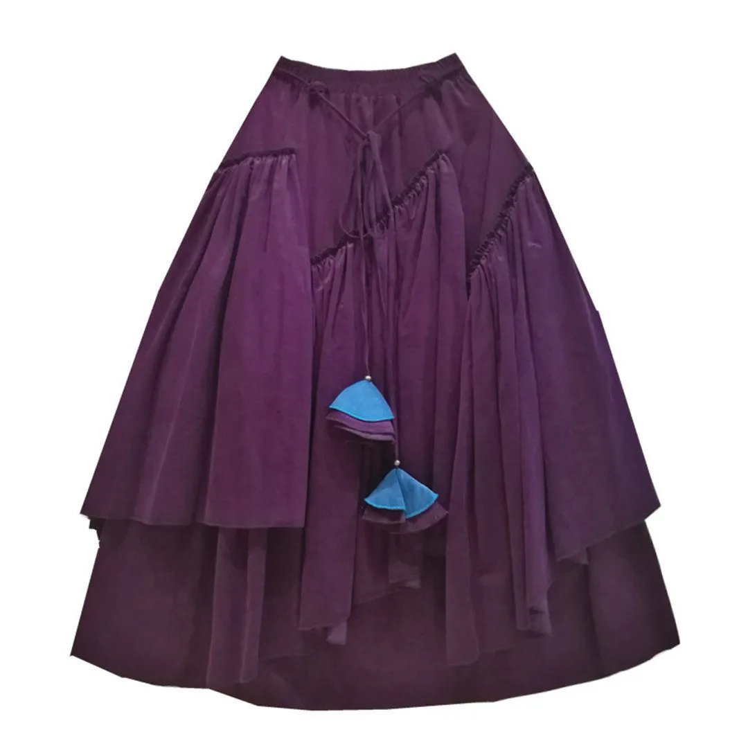 Pleated Irregular Design Swing Solid Skirt