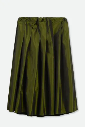 PLEATED SKIRT WITH ADJUSTABLE DRAWSTRING GREEN