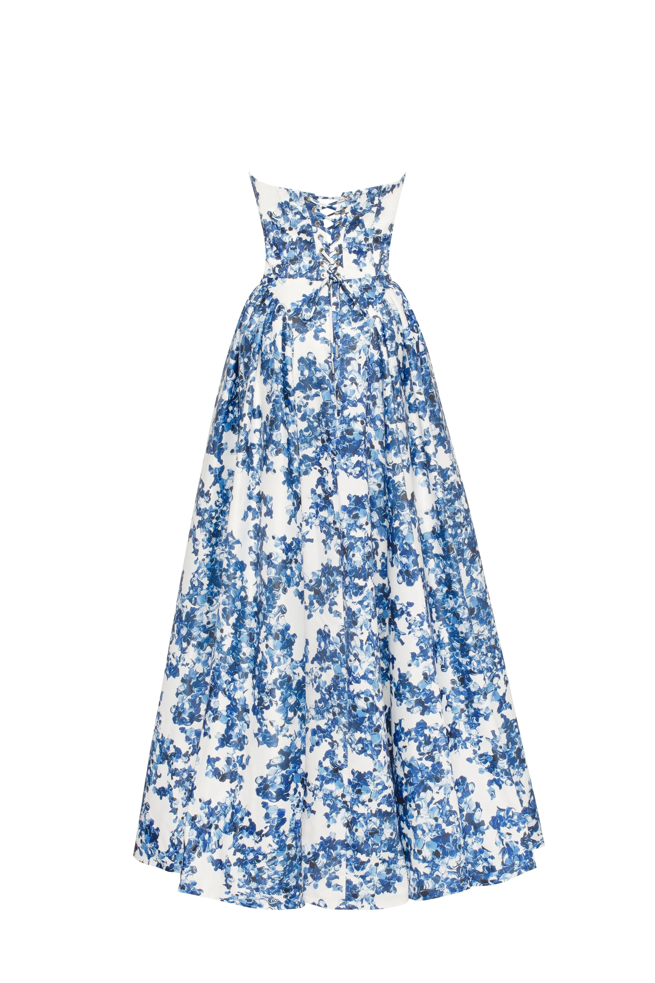 Ravishing blue hydrangea corset maxi dress, Garden of Eden