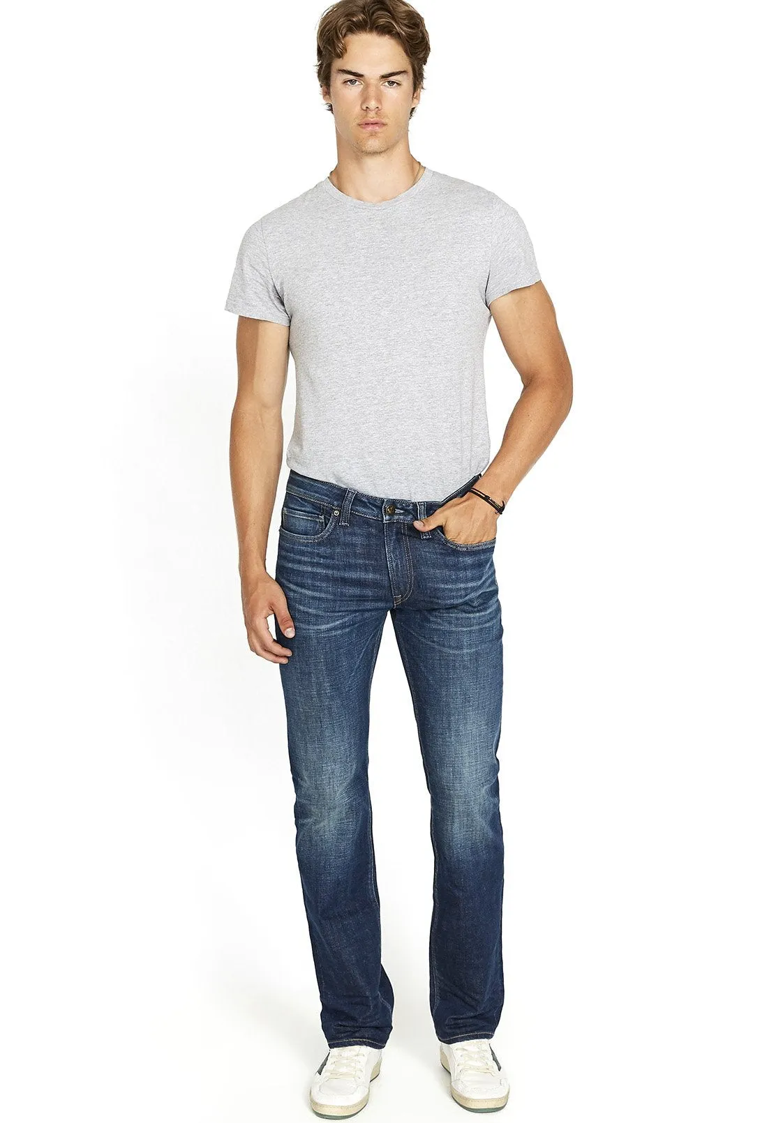 Relaxed Straight Driven Men's Jeans in Dark Blue Sanded- BM22640