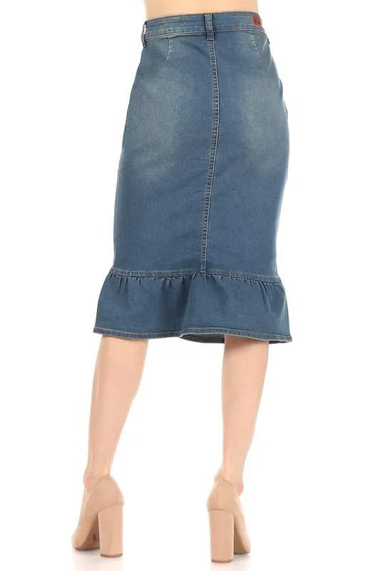 Ruffled Hem Denim Skirt (Vintage)