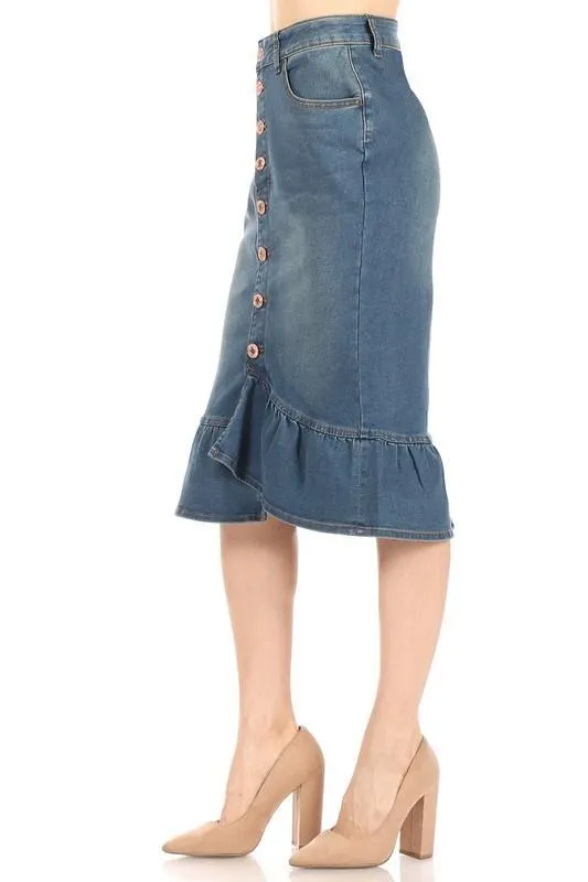 Ruffled Hem Denim Skirt (Vintage)