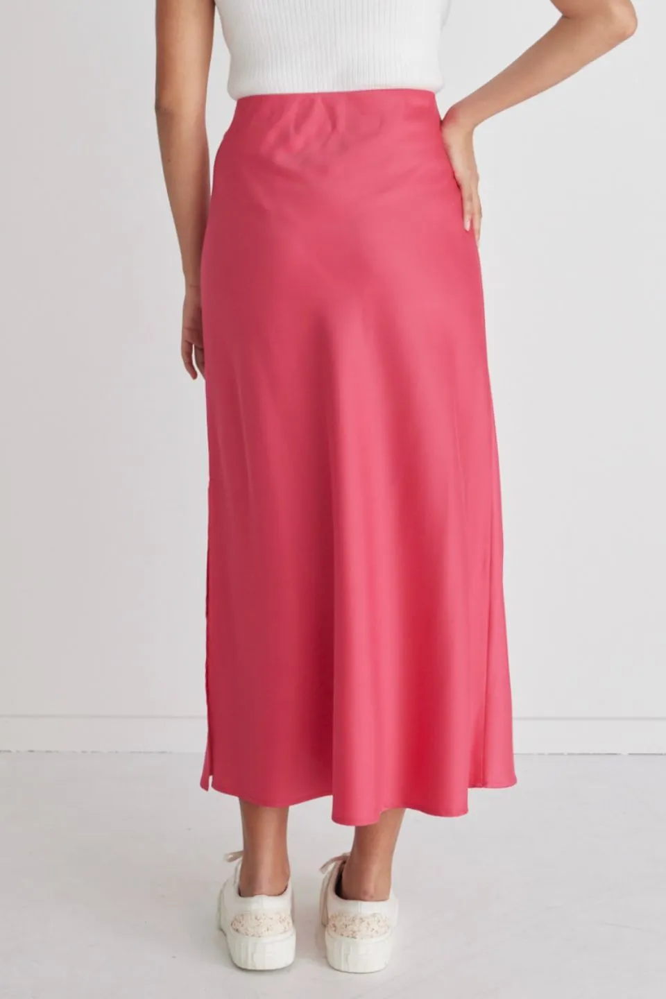 Serpentine Fuschia Satin Bias Cut Skirt