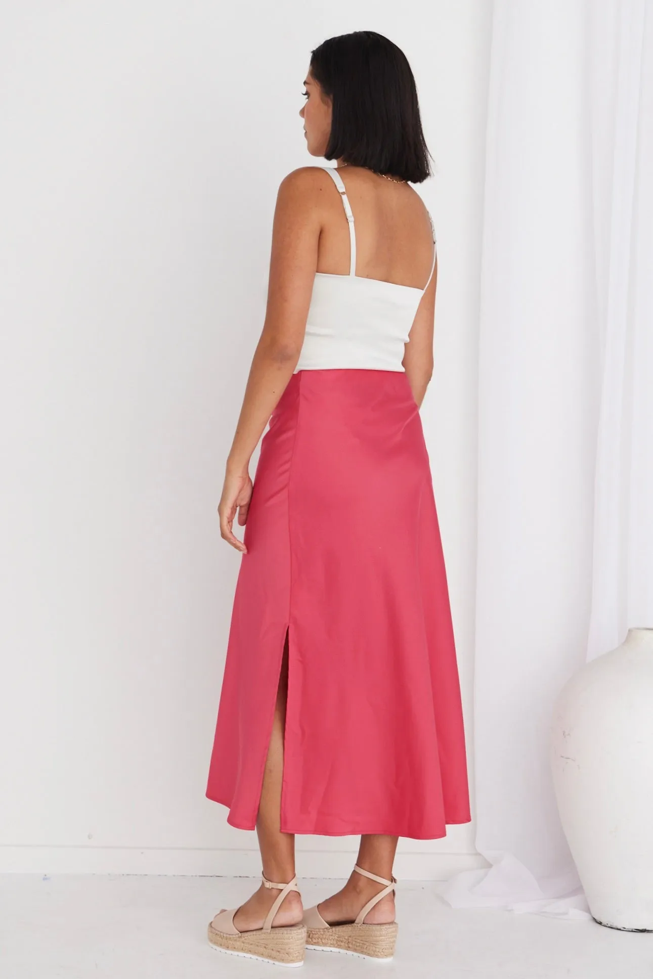 Serpentine Fuschia Satin Bias Cut Skirt