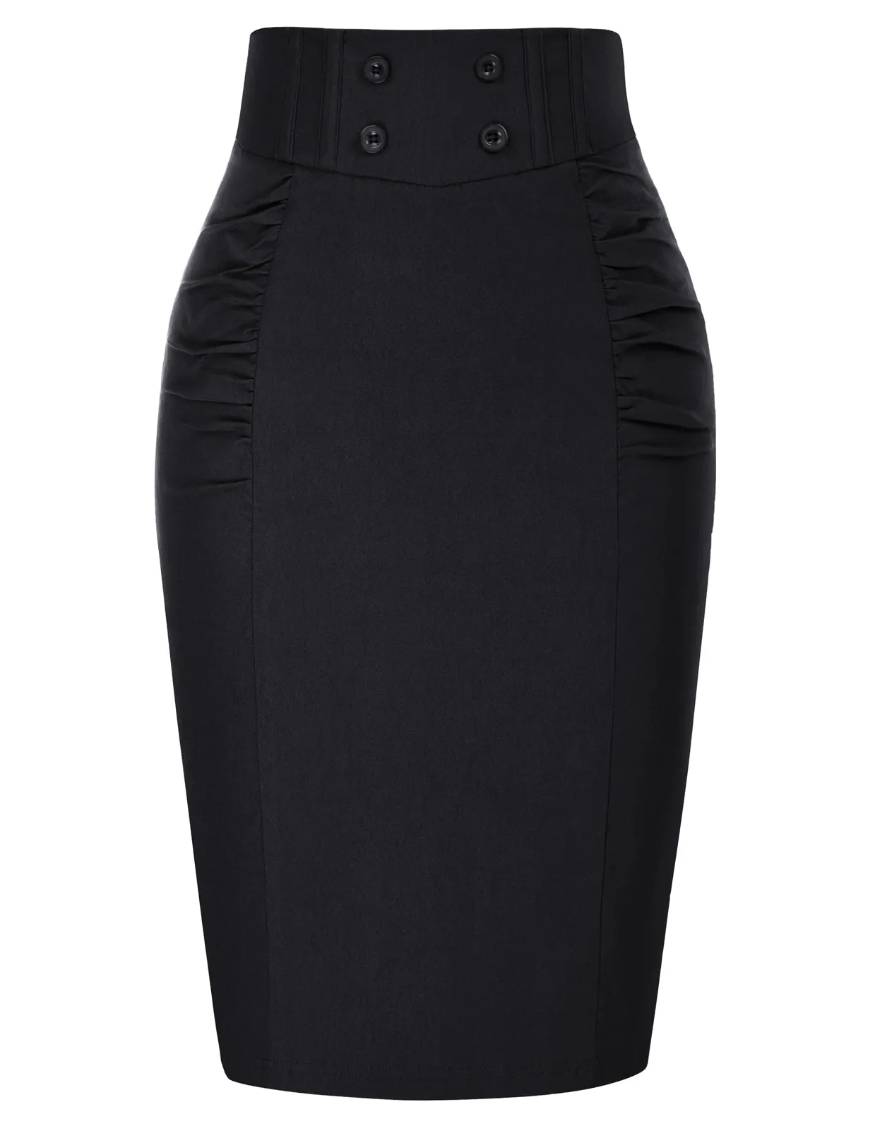 Shirred Bodycon Skirt High Waist Back Slit Hips-Wrapped Skirt