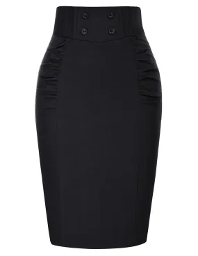 Shirred Bodycon Skirt High Waist Back Slit Hips-Wrapped Skirt