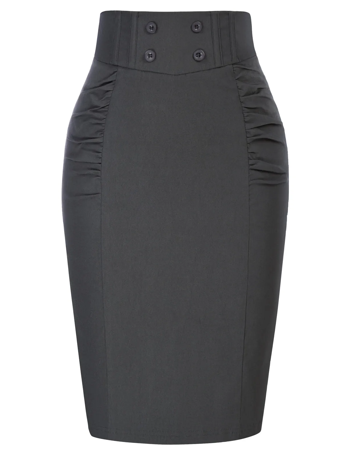 Shirred Bodycon Skirt High Waist Back Slit Hips-Wrapped Skirt