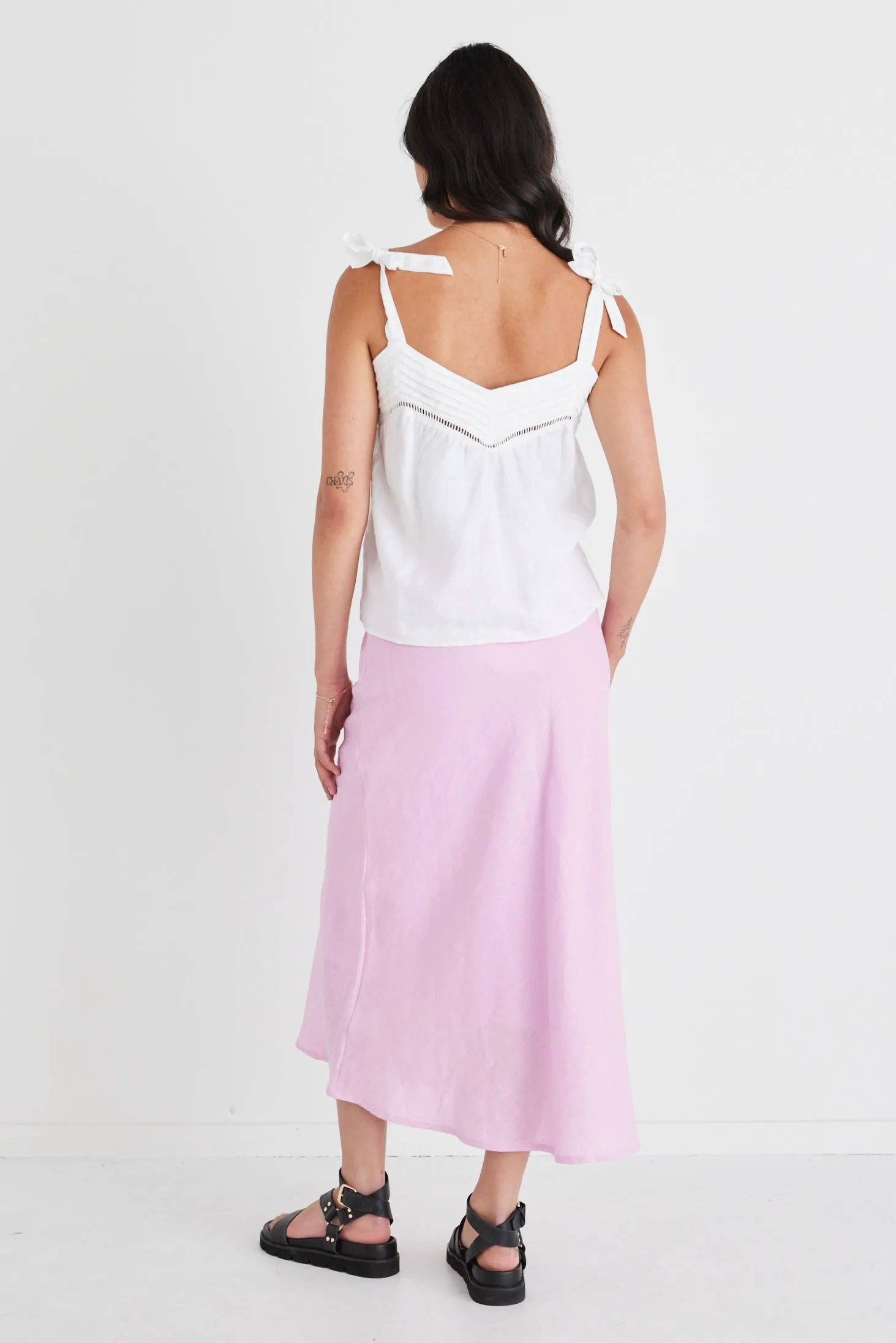 Soulmate Pink Lilac Linen Bias Midi Skirt