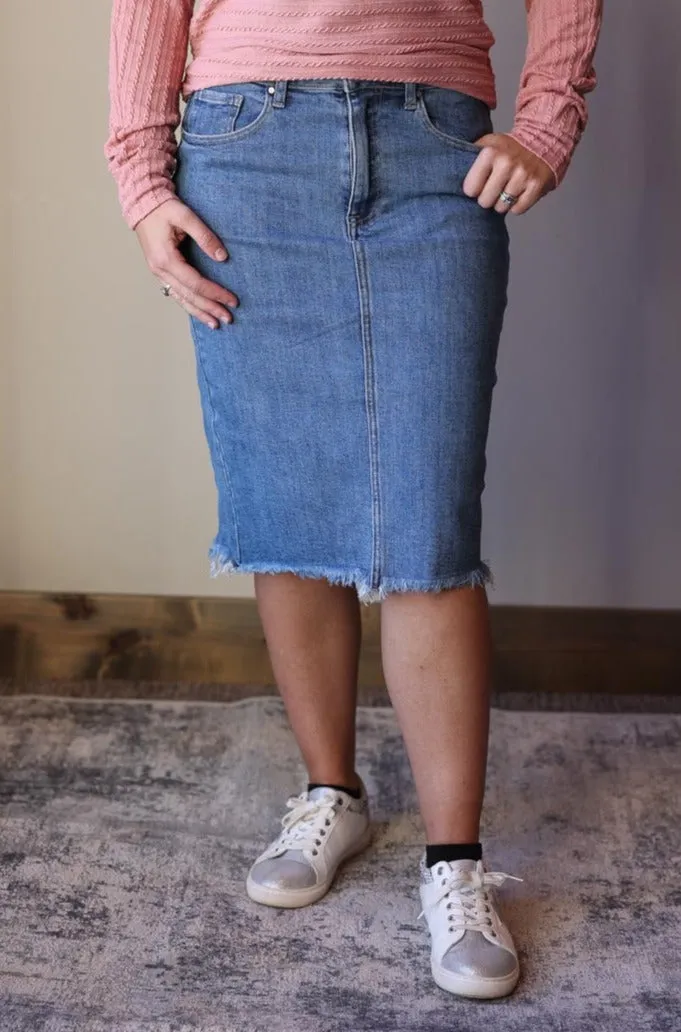 Stretch Solid RISEN Denim Skirt