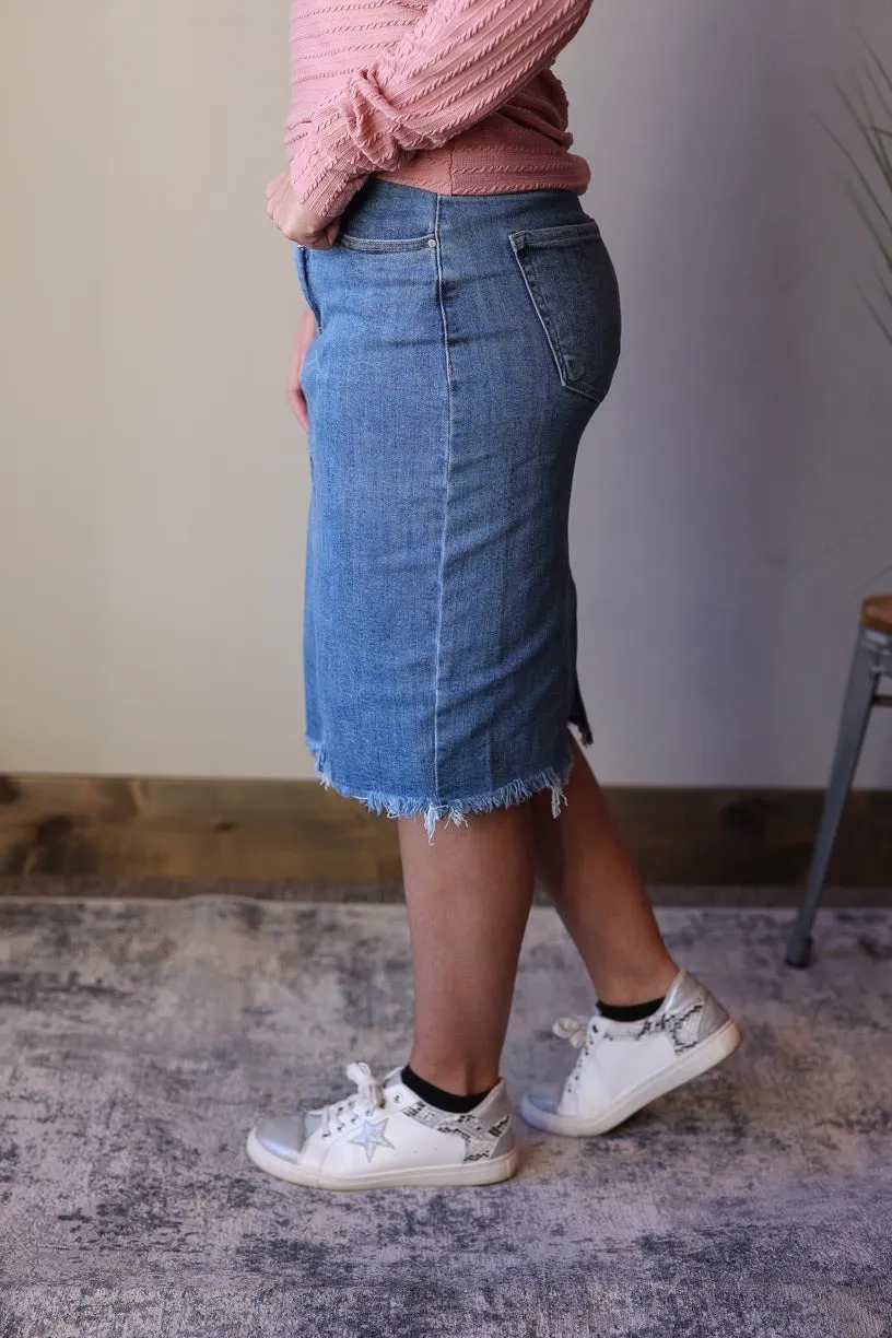 Stretch Solid RISEN Denim Skirt