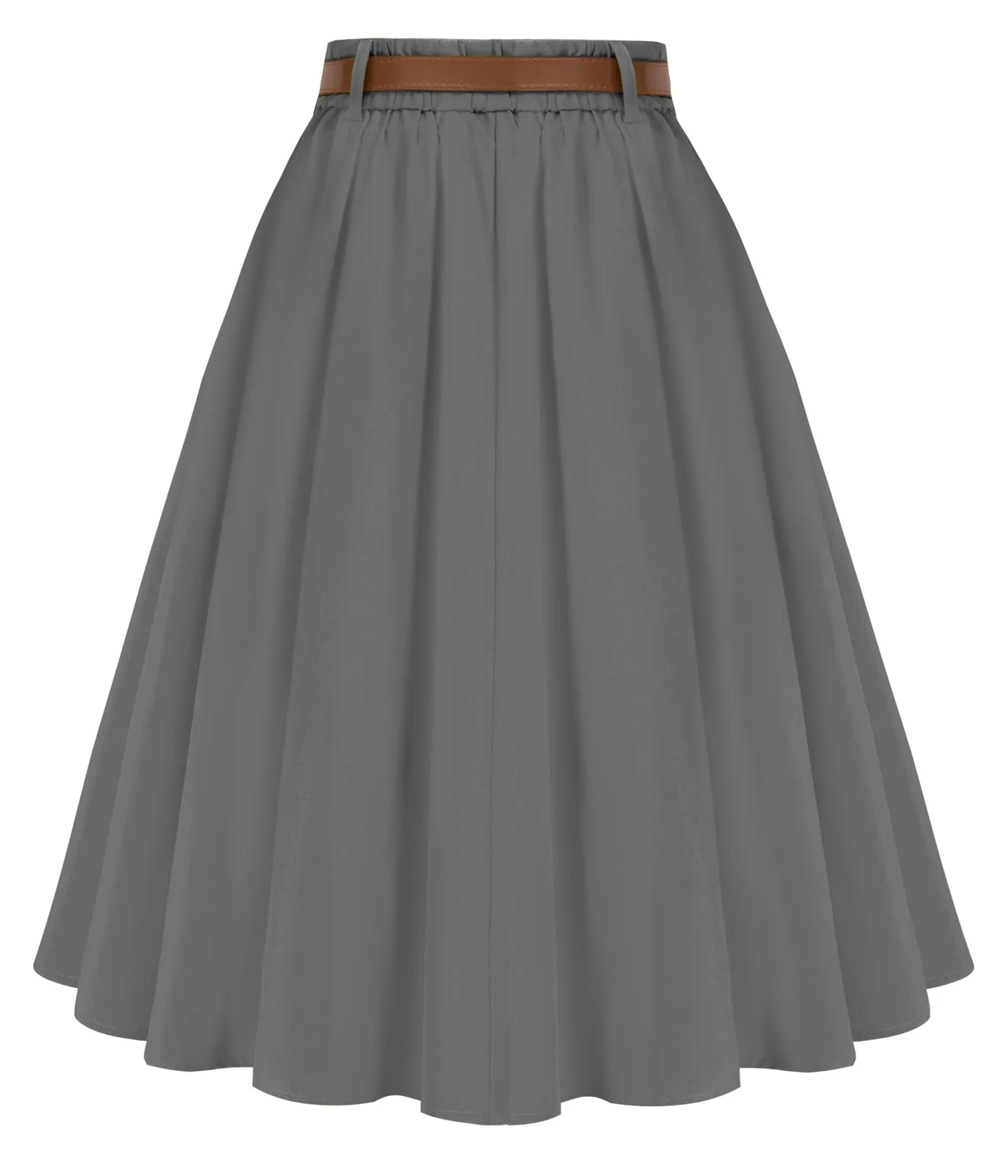 Swing Skirt with Belt Elastic High Waist Buttons Decorated Skirt