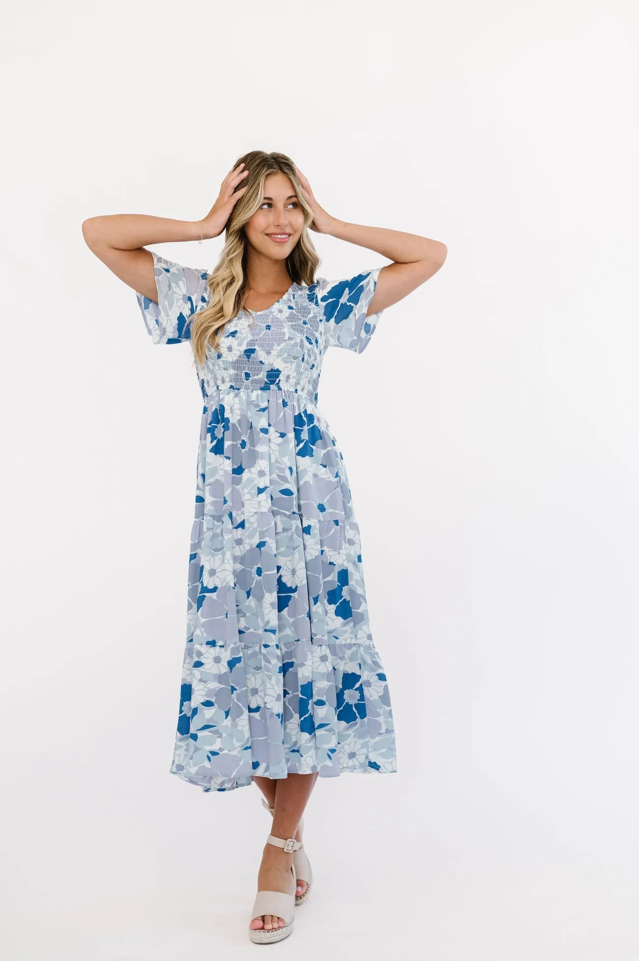 Tayla Blue Splash Midi Dress