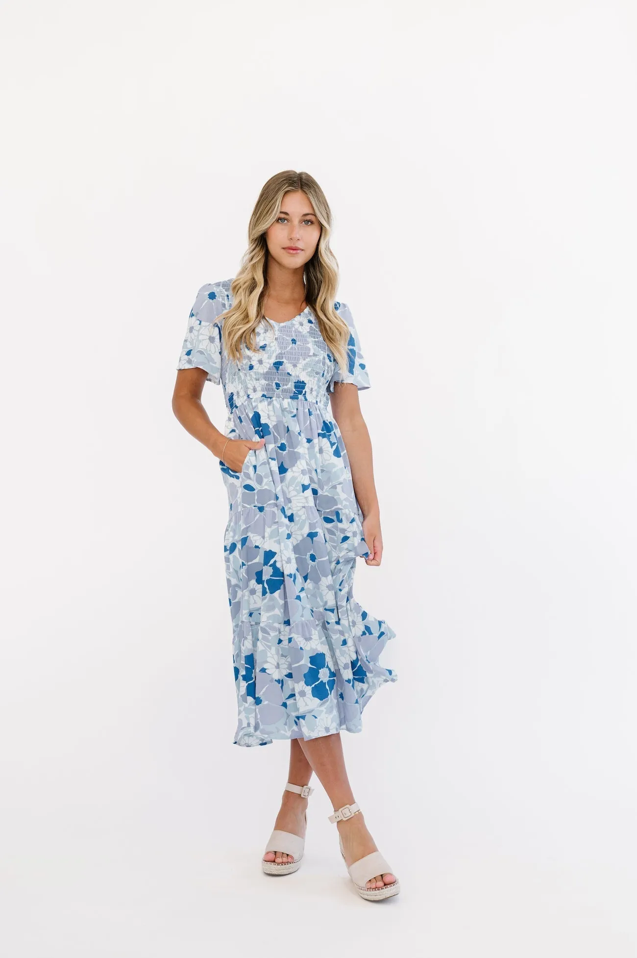 Tayla Blue Splash Midi Dress