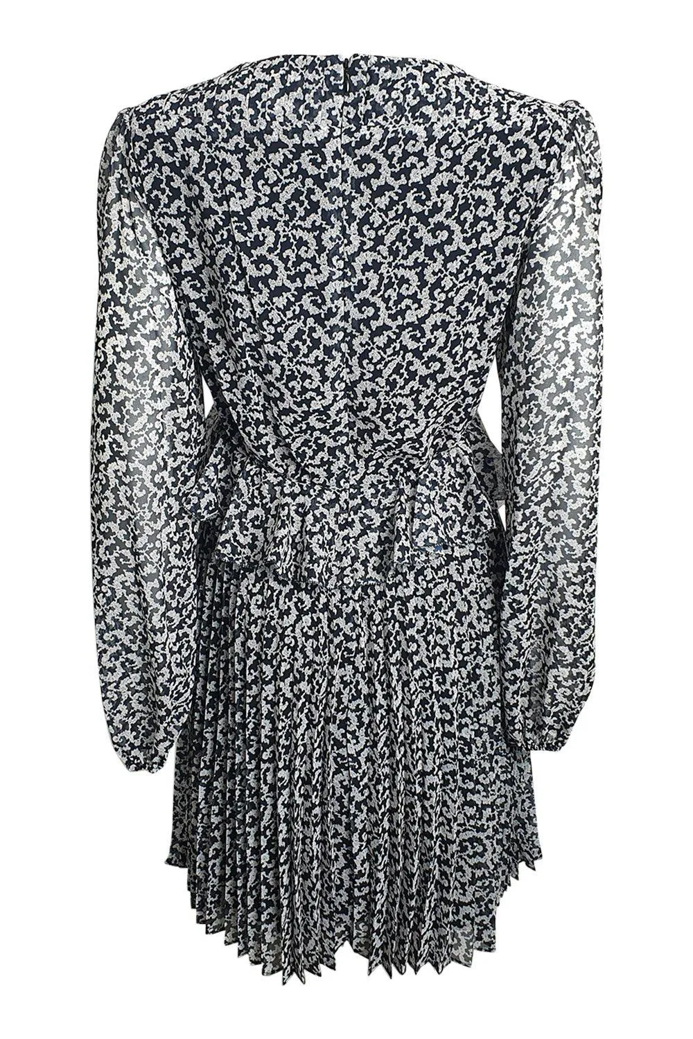 The Kooples Black and White Paisley Print Pleated Mini Dress - Size 2 (EU 38, UK 12, IT 44)