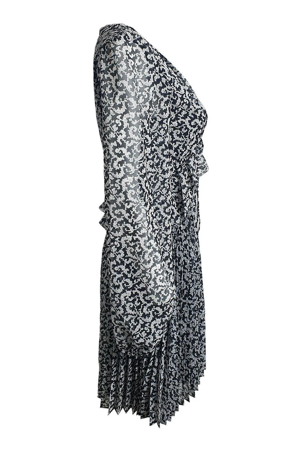 The Kooples Black and White Paisley Print Pleated Mini Dress - Size 2 (EU 38, UK 12, IT 44)