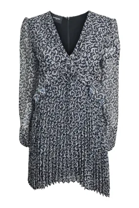 The Kooples Black and White Paisley Print Pleated Mini Dress - Size 2 (EU 38, UK 12, IT 44)