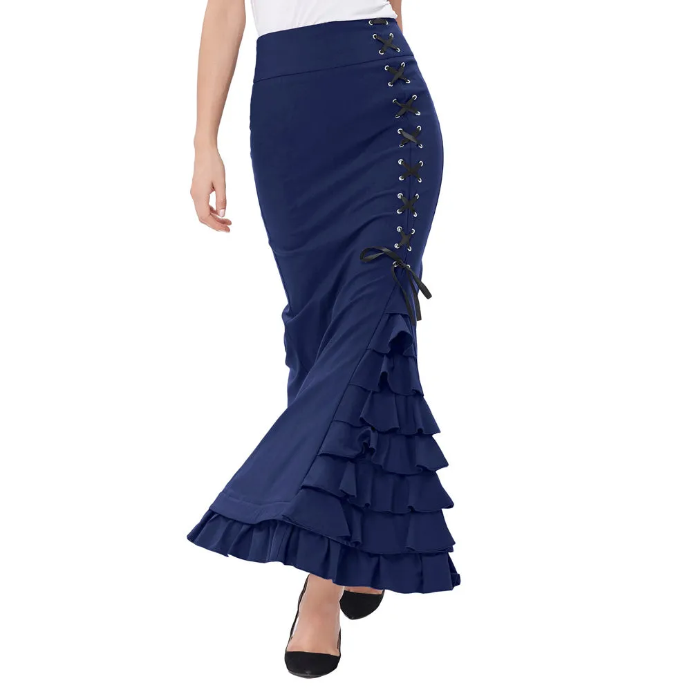 Victorian Steampunk Ruffled Fishtail Mermaid Skirt