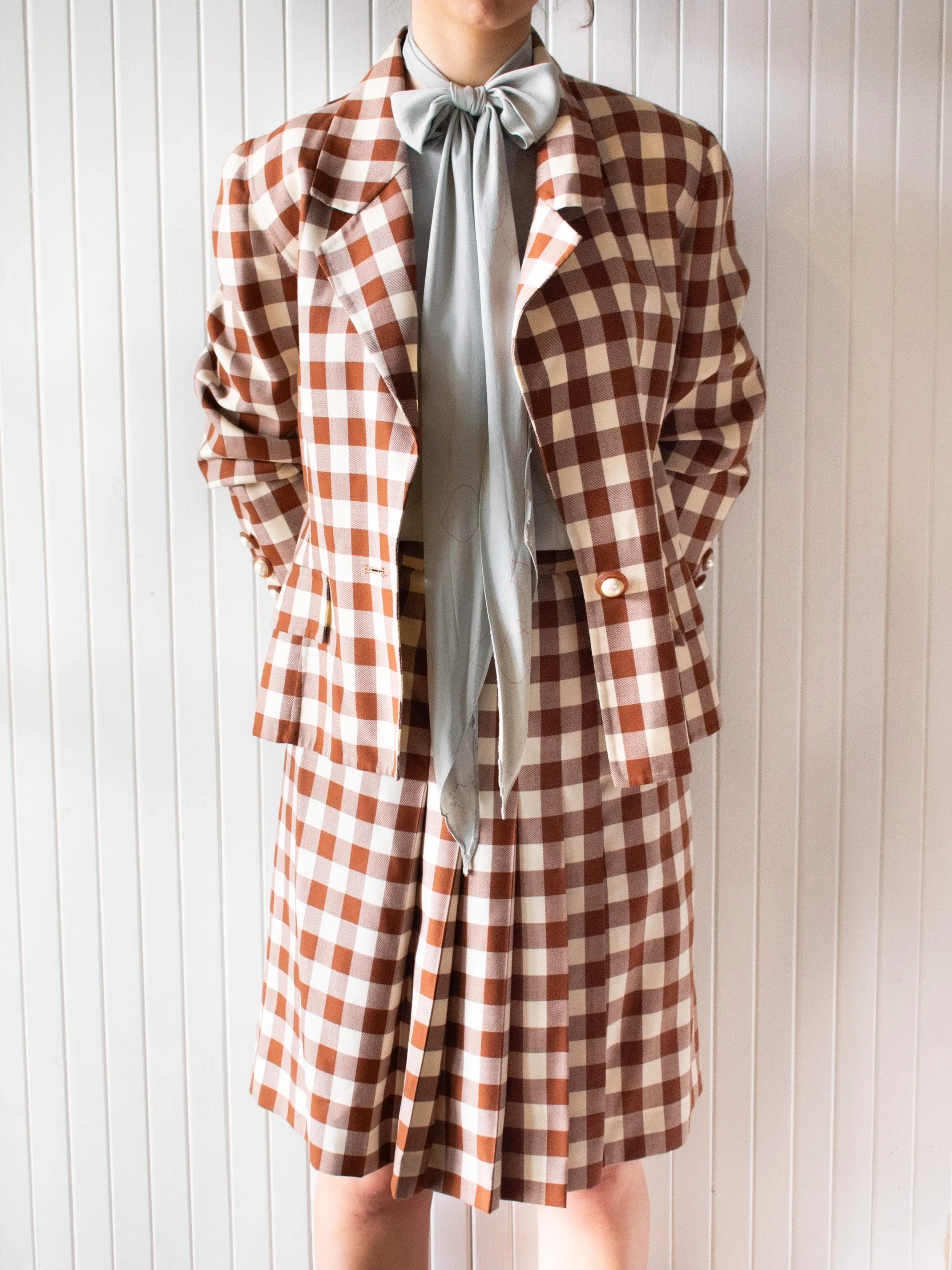 Vintage 1980s Oscar de la Renta Coordinate Gingham Set Large