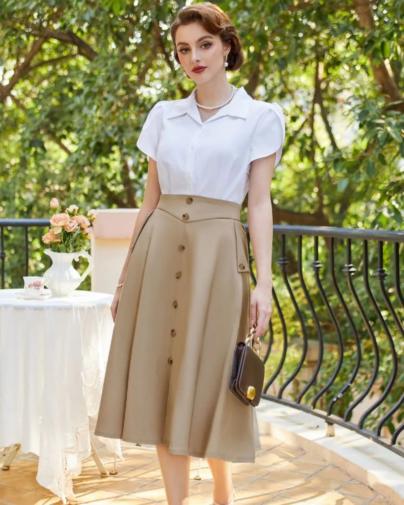 Vintage A-Line Skirt Midi Skirt Casual Skirt High Waisted Midi Party Skirt Basic A-Line Skirt