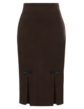 Vintage Corduroy Skirt High Waist Below Knee Bodycon Skirt