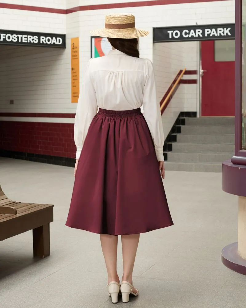 Vintage Skirts with Side Slit High Waisted Midi A-Line Flowy Skirts with Pockets