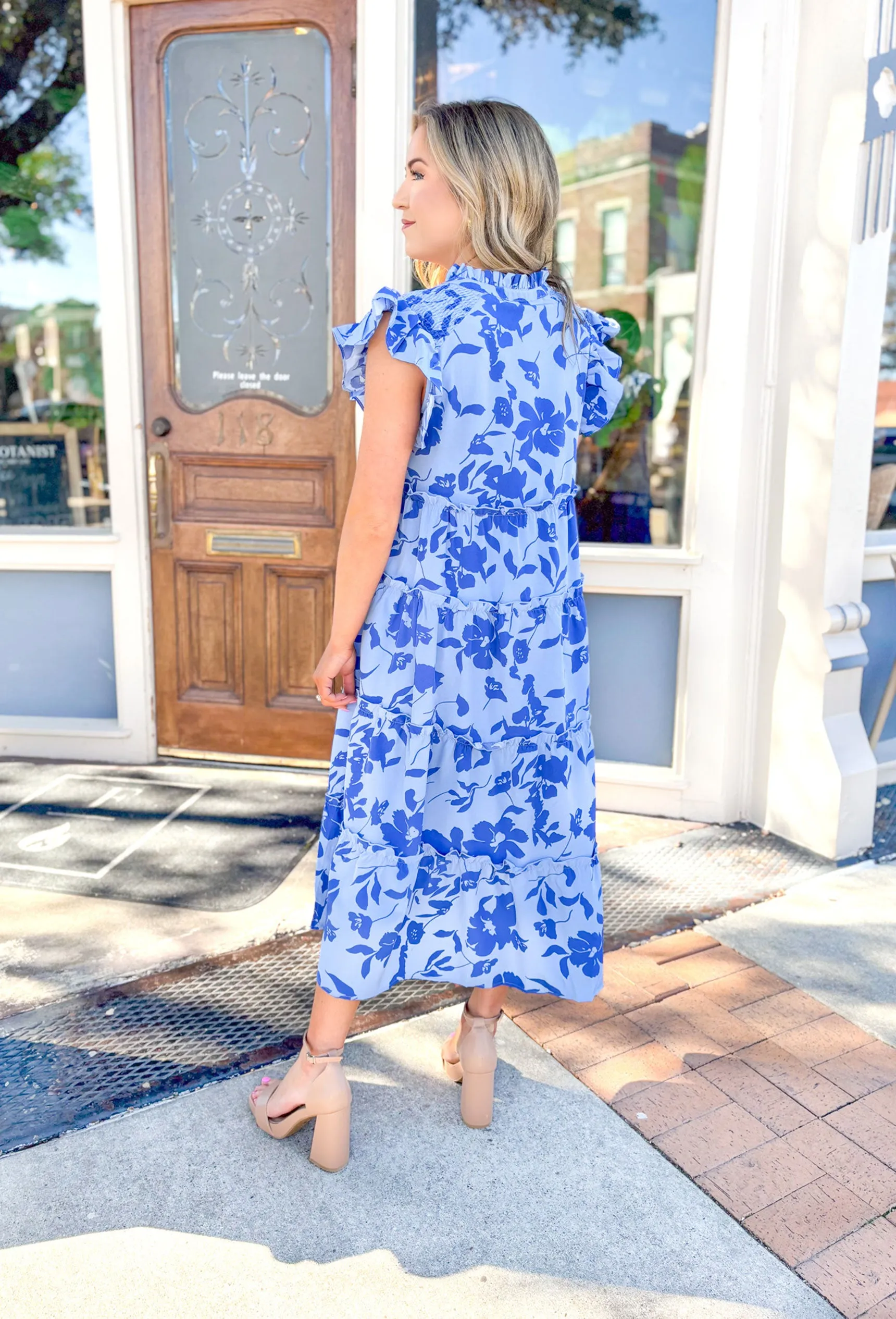 Warmer Weather Floral Midi Dress in Blue