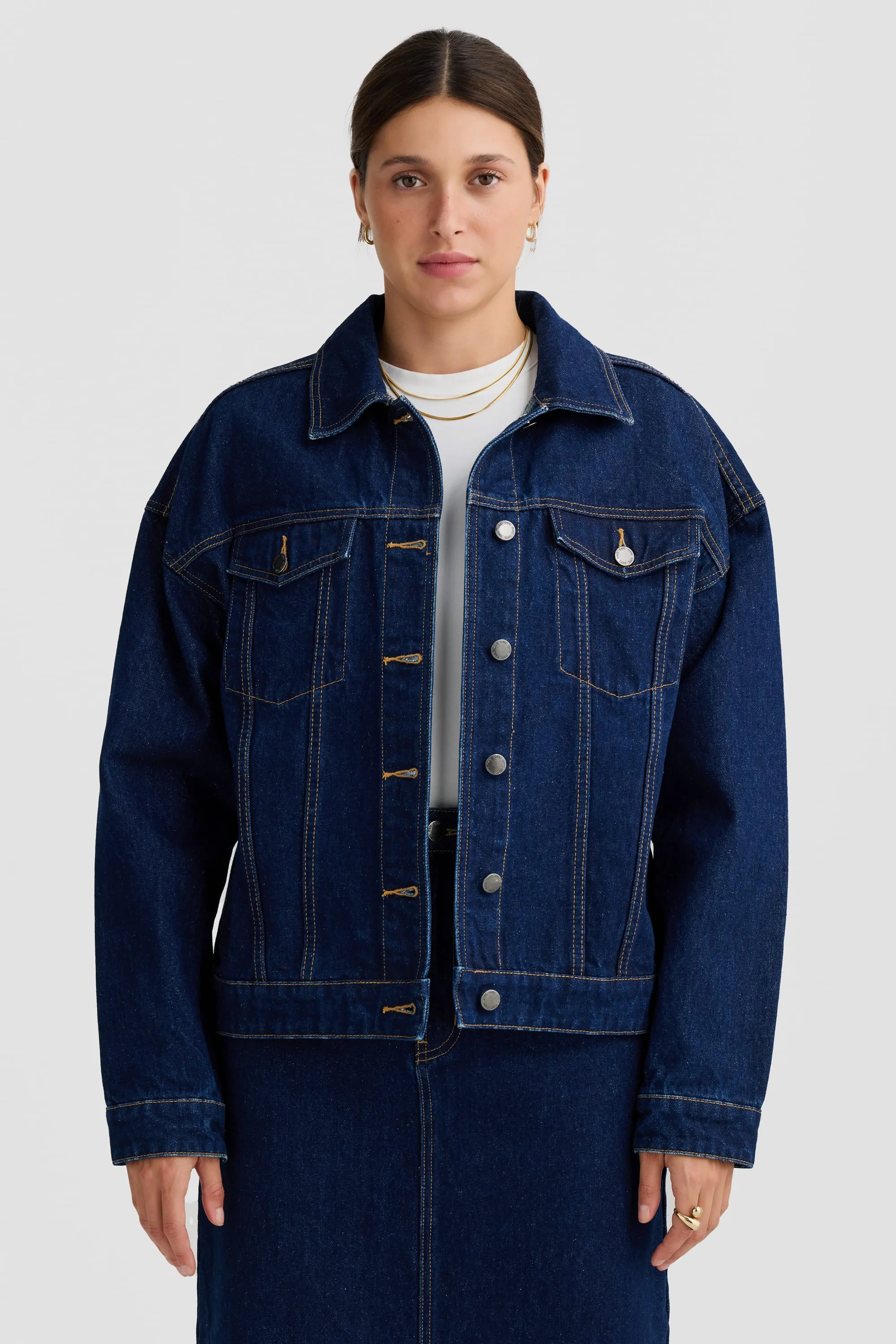 Willow Boxy Denim Jacket Dark Blue