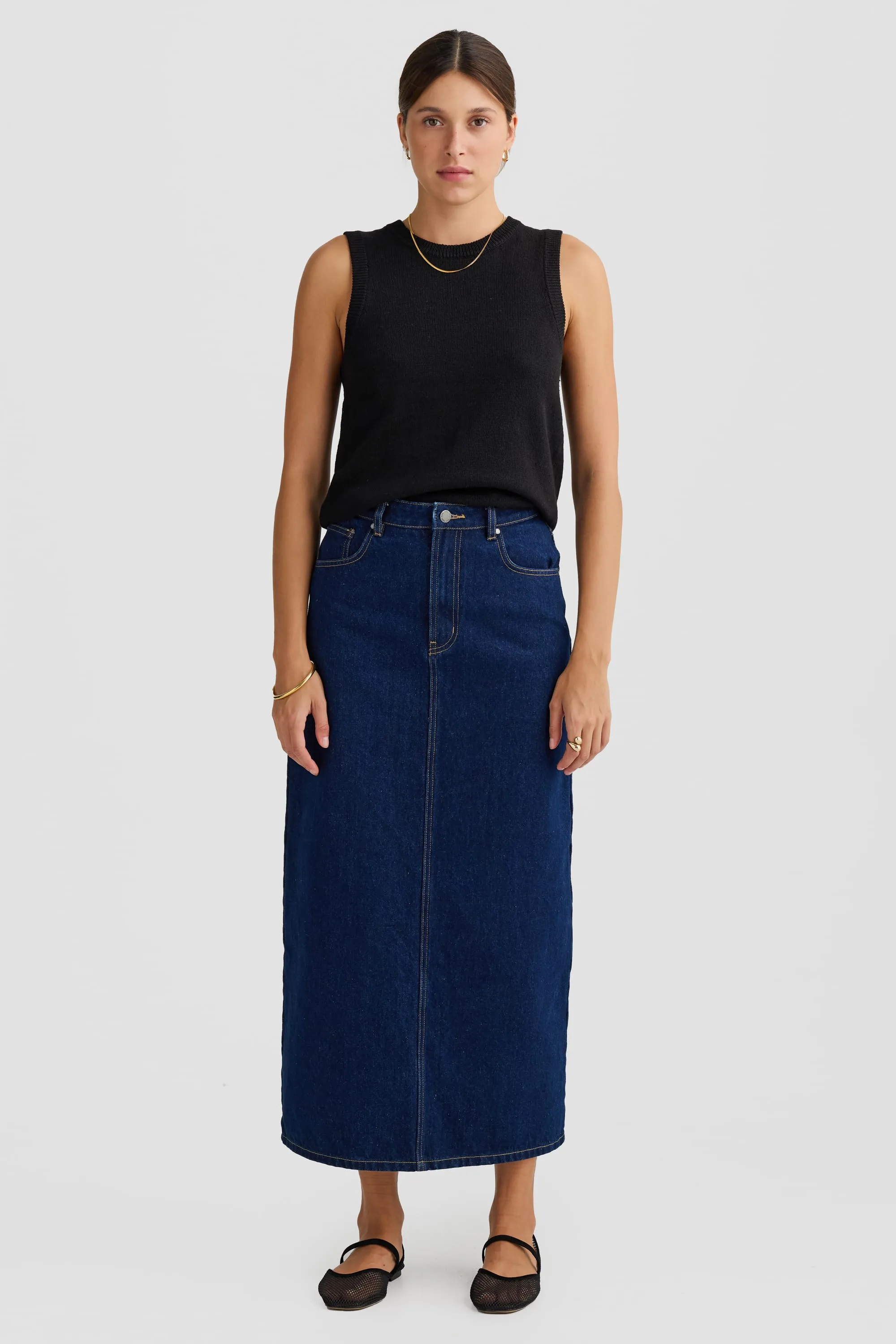 Willow Denim Midi Skirt Dark Blue