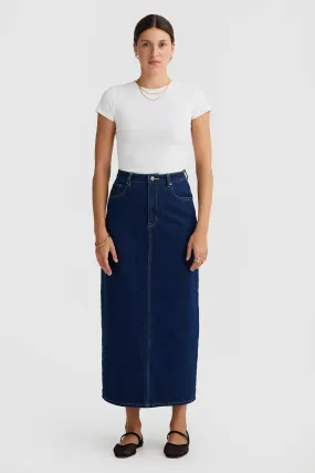 Willow Denim Midi Skirt Dark Blue