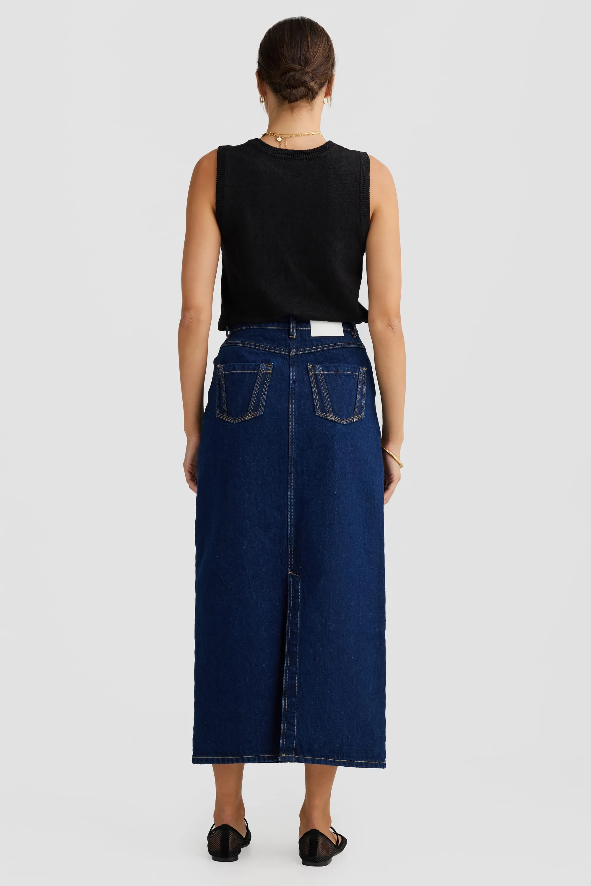 Willow Denim Midi Skirt Dark Blue