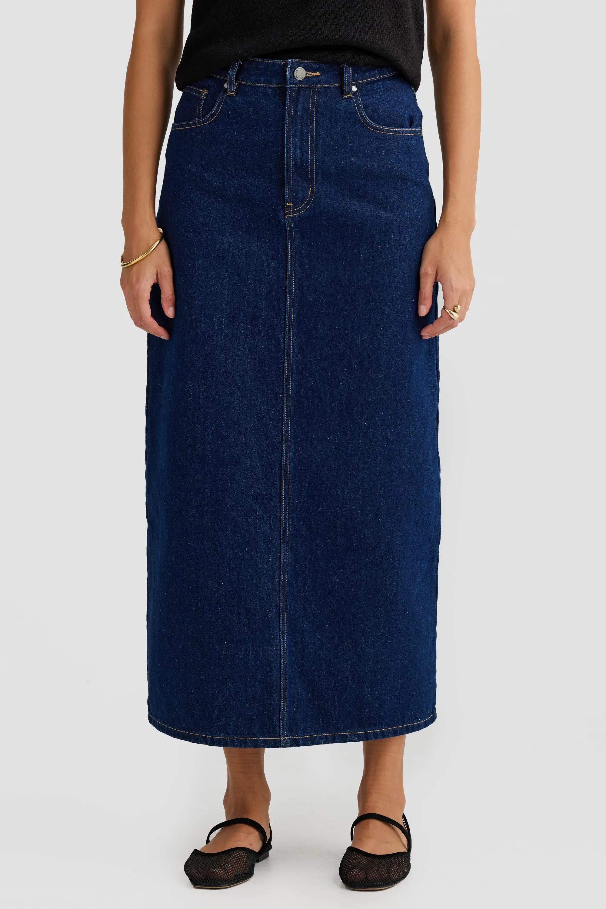 Willow Denim Midi Skirt Dark Blue