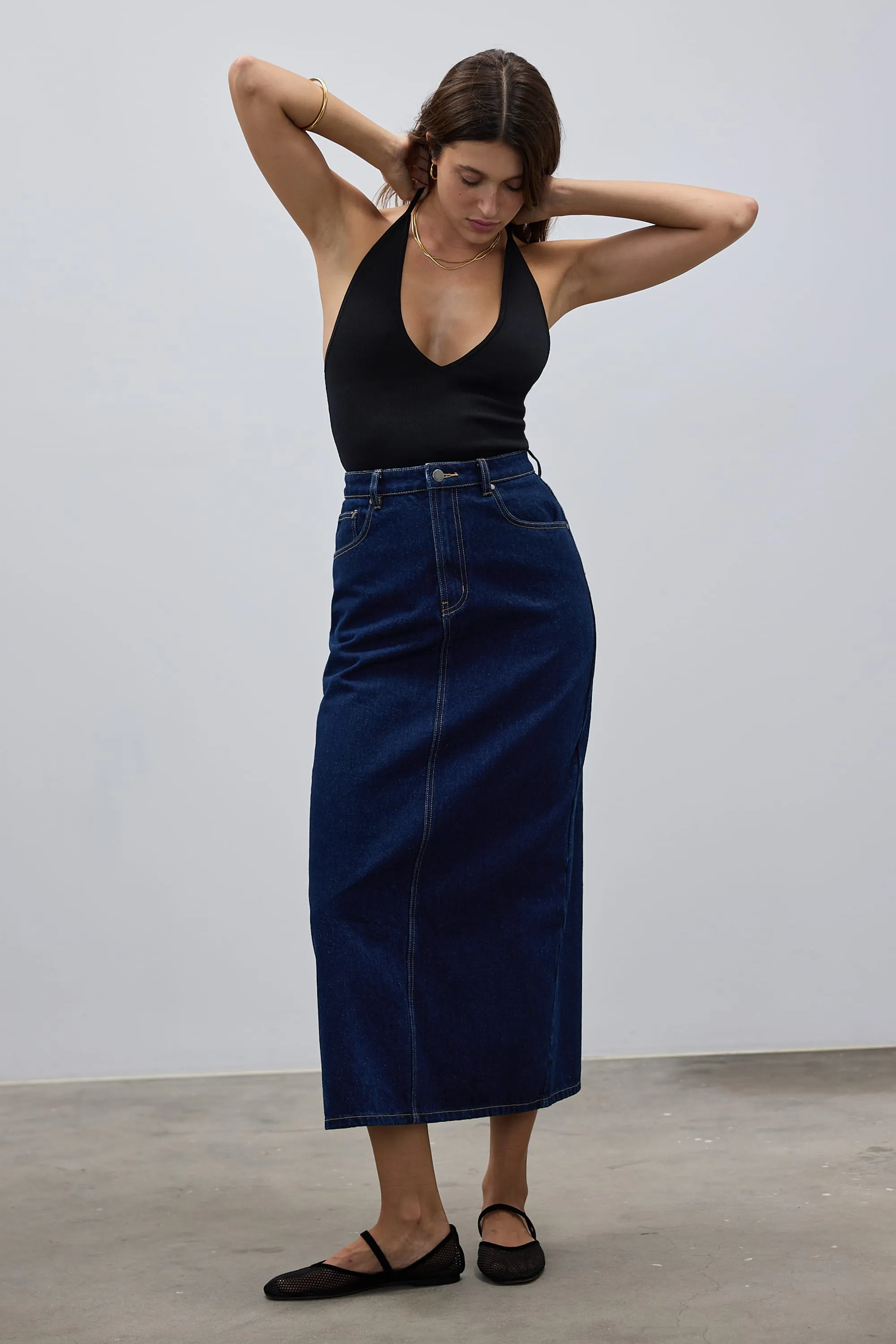 Willow Denim Midi Skirt Dark Blue