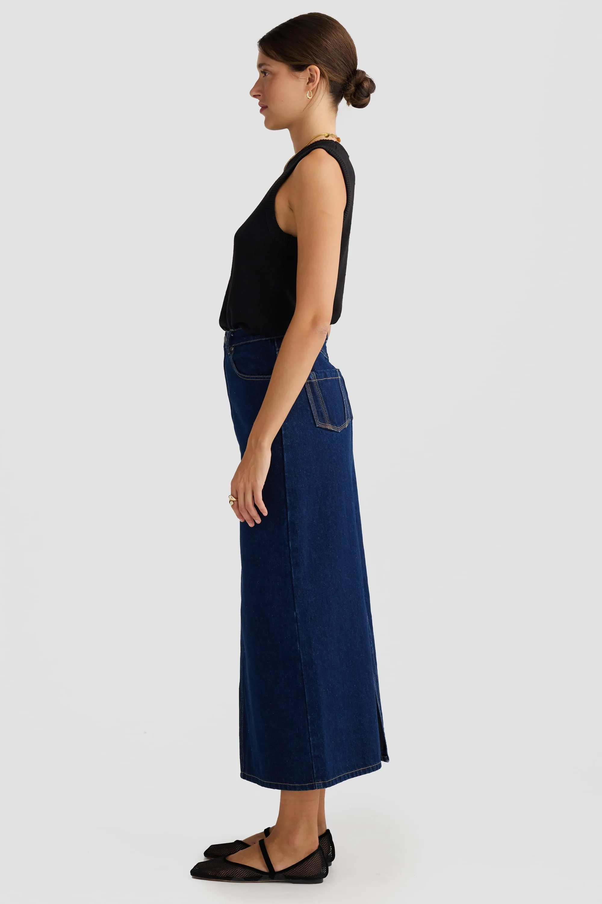 Willow Denim Midi Skirt Dark Blue