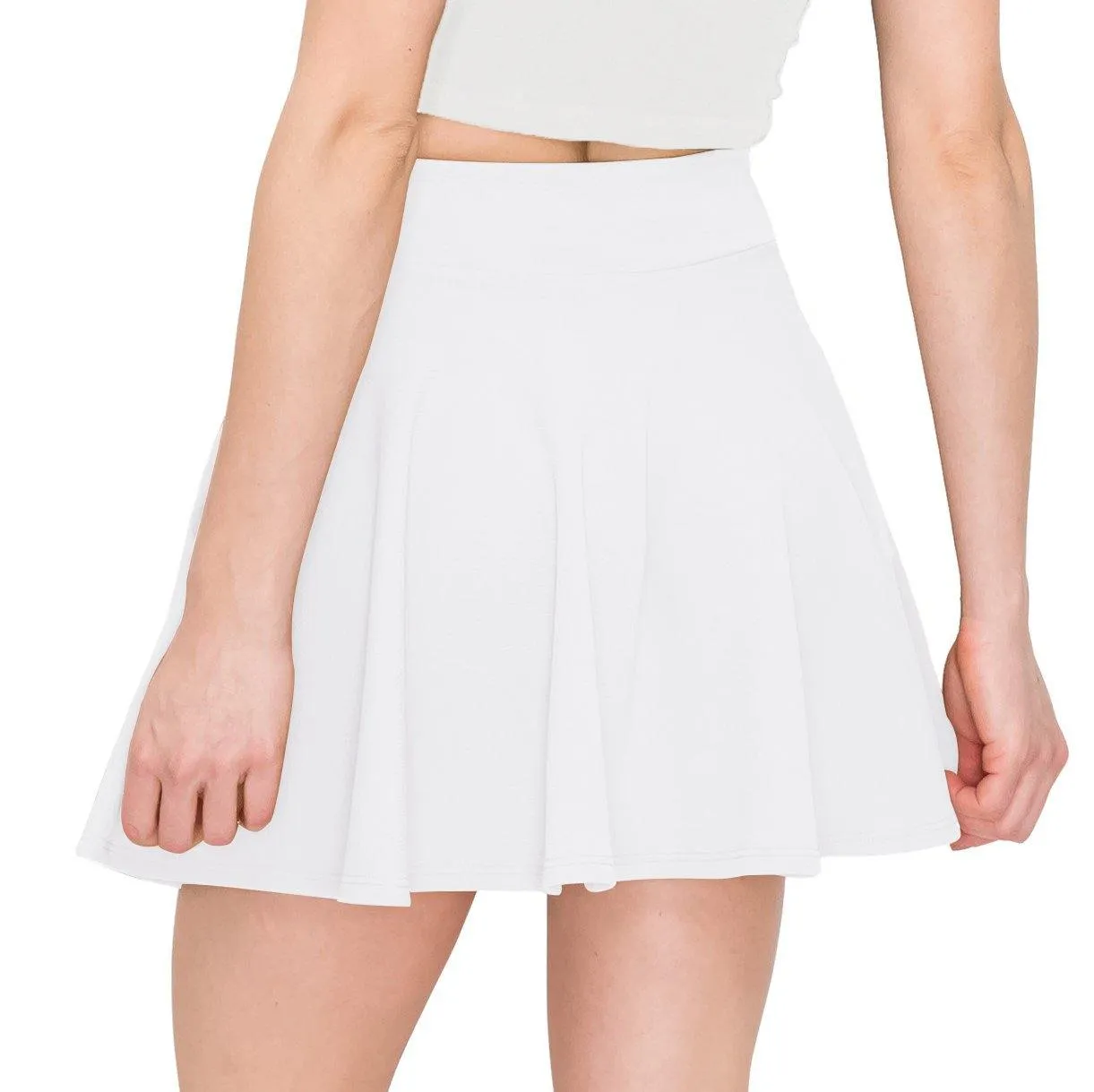 Women's Flared Mini Skater Skirt - High Waist Casual Stretch Basic Pleated Skirt