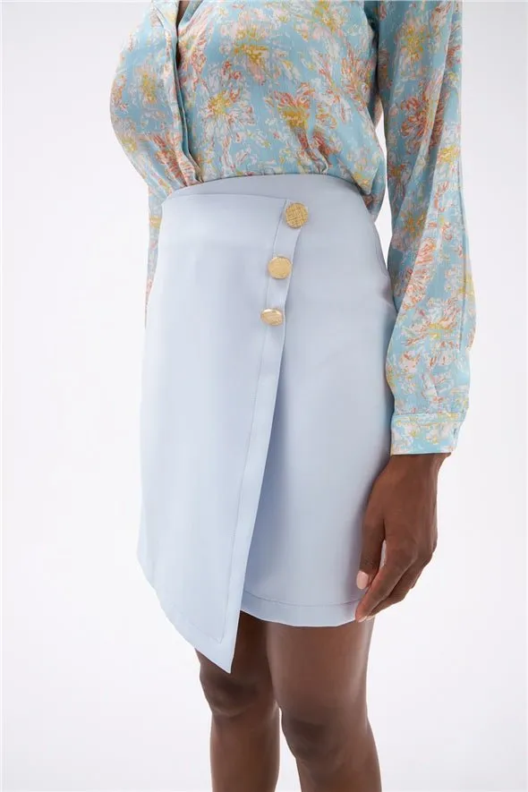 Wrap Button Detailed Skirt - Baby Blue